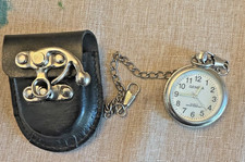 Vintage Geneva Quartz Pocket Watch w/ Leather Belt Pouch  Chain   Water Resista