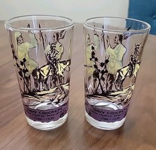 Pair Vintage Rare Ribbed Crockett Indian Fighter Hero Of Alamo Glasses...