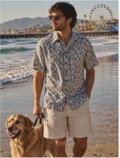 Pierre Cardin Vintage Vibe M Coastal Sea Geometric Shirt Sleeve 100 Cotton