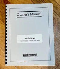 Vintage Original Audio Research V140 Manual. Good Condition.