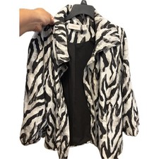 Chico's Zebra Print Full Zip Jacket Black White Animal Print Size 2 Large L
