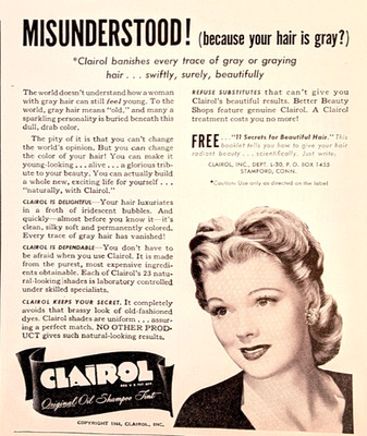 Vintage 1944 Clairol Print Ad Shampoo Eliminating Fear And Stigma Of Gray Hair