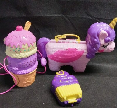 Polly Pocket Ice Cream Cone Three Level Playset/Unicorn/Sweet Treat Cupcake Lot