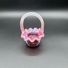 Fenton Plum Opalescent Carnival Glass Mini Basket 4.5” Bow & Drape Ruffled Edge