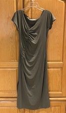 Sharagano Paris Body Con Green Dress Ruched Short Sleeve Stretch Size Small