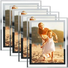 8x10 Picture Frames Silver - Set of 4, HD Real Glass 8 by 10 Photo Frame Mirr...
