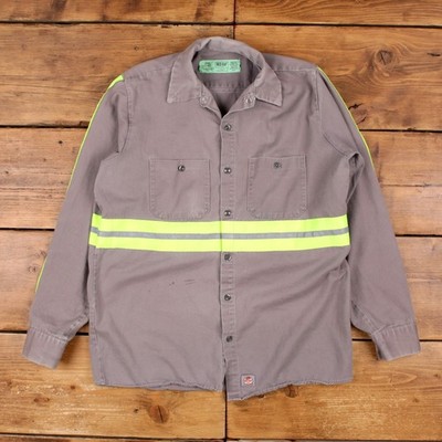 Red Kap Hemd M Herren Knopf Baumwolle Kap Arbeit Reflektierend Hi-Vis Utility Grau