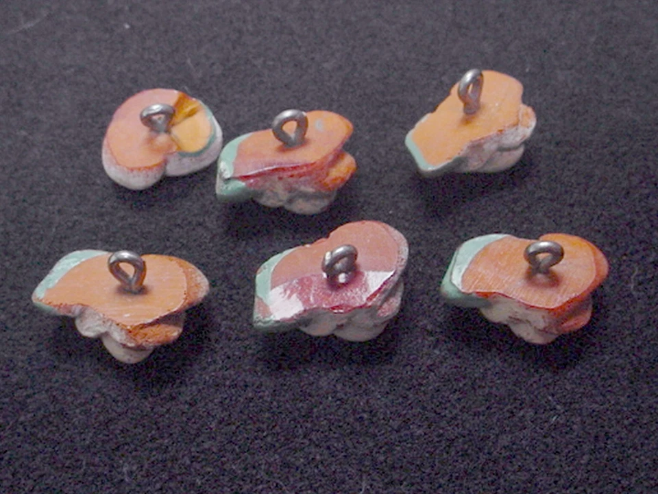 6 CERAMIC FLOWER BUTTONS DISTRESSED PINK PAINTED TERRA COTTA 3/4" W WIRE SHANKS - Image 3 of 3