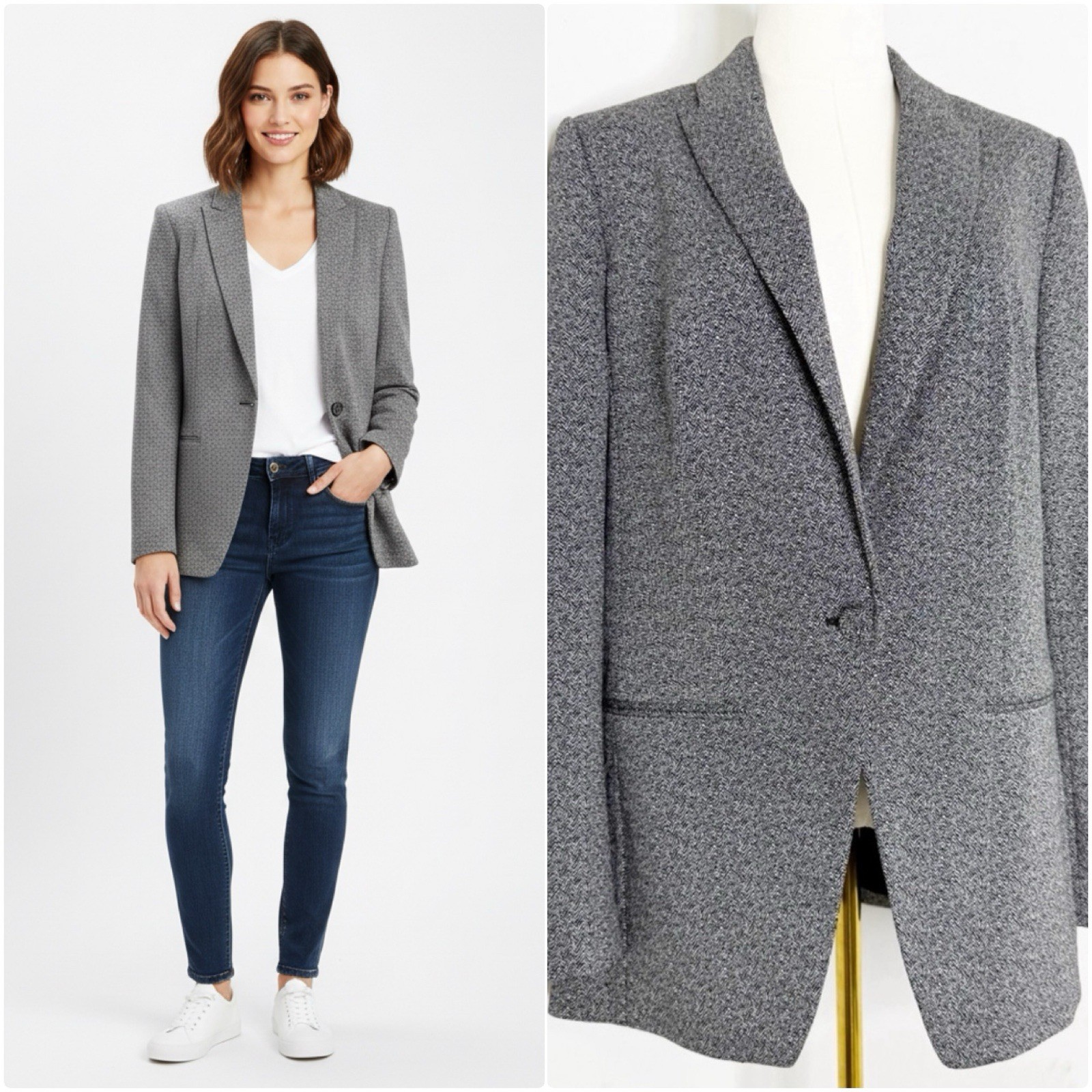 Express Black White Pattern Knit Blazer Jacket Si… - image 1