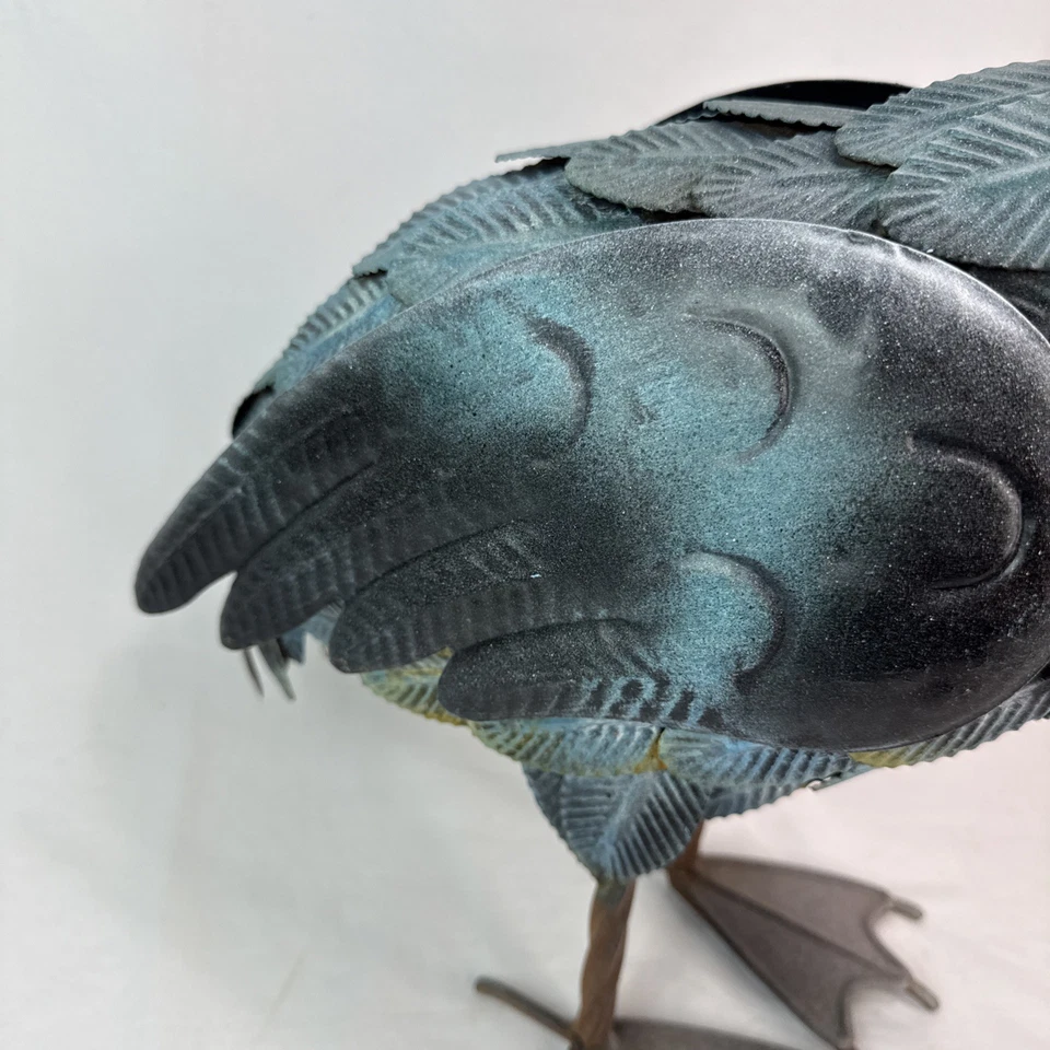 Estatua de pelícano de metal patio arte decoración azul blanco único arte de aves marinas playa océano Foto 4 de 4