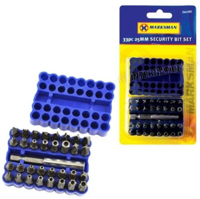 33STCK. MANIPULATIONSSICHERES BIT SET SCHRAUBENDREHER TORX SECHSKANT SICHERHEIT MAGNETISCHER HALTER STERN 25 MM