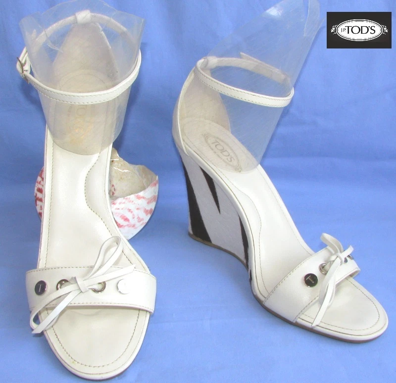 TOD’S TOD'S Sandali Zeppa Pelle Bianca Suola Pelliccia 39 Ottime Condizioni