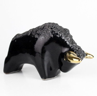 Vintage Ceramic bull buffalo fat lava gold horns Otto Keramik West Germany MCM