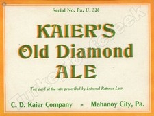 Kaier's Old Diamond Ale Label 9" x 12" Metal Sign