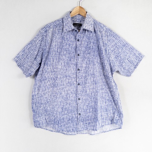 Jhane Barnes Shirt Mens Large Blue White Abstract Button Up Trim Fit Cotton