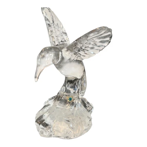 Fenton art clear hummingbird with Swarovski crystal ONE figurine