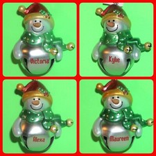 Christmas Ornament Jingle Bell Ganz Snowman Red Cap Personalized Pick Name Girls