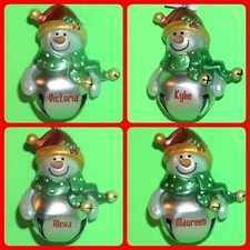 Christmas Ornament Jingle Bell Ganz Snowman Red Cap Personalized Pick Name Girls