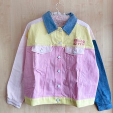 Asos X Hello Kitty Colour Block Denim Jacket 10 Blue Pink Yellow Official Sanrio