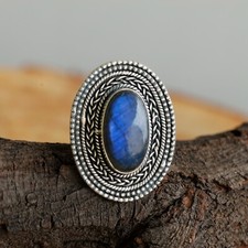 Natural Labradorite Ring, 925 Sterling Silver, Unique Fashion Jewelry