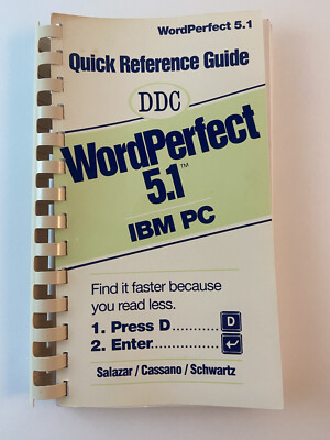 Vtg WordPerfect 5.1 IBM PC-DDC-Quick Reference Guide-1990-Computer Guide 1990s