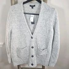 NWT Banana Republic Cardigan Large Light  Gray Wool/ Angora Buttons Pockets