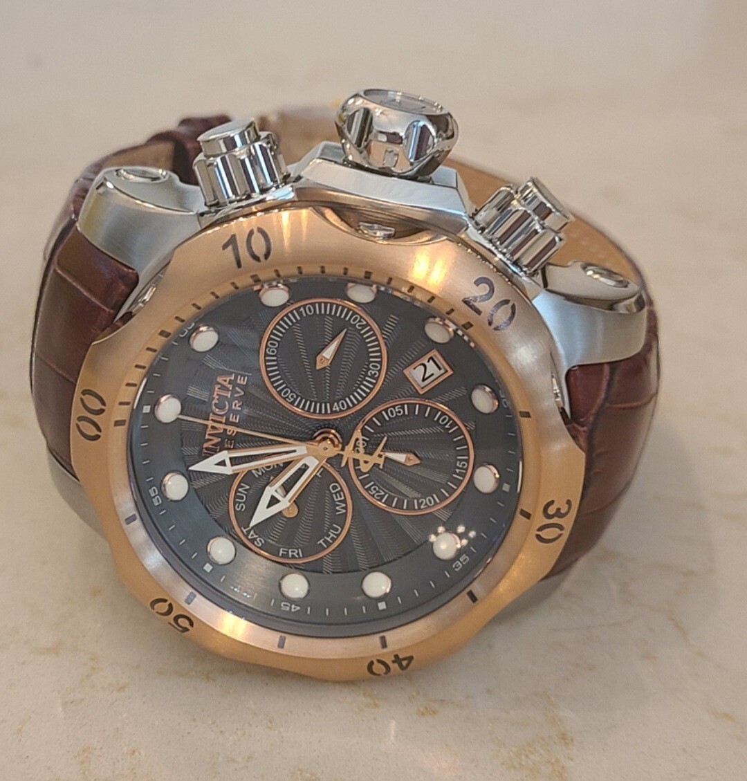 Invicta Reserve Venom 53.7mm #32958 Watch Black Dial Brown Leather