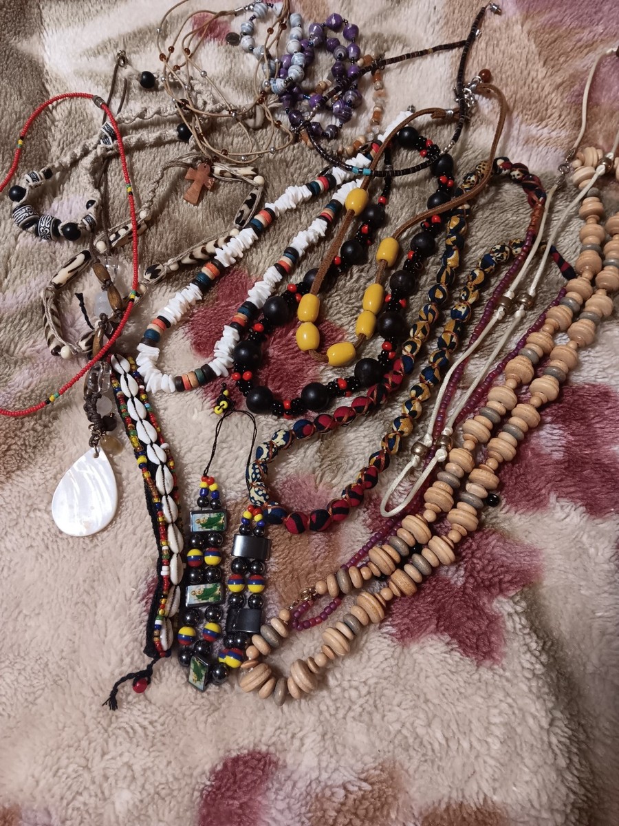 Tribal 20 Pc Jewelry Lot Shells Beads Hemp Natural Necklaces