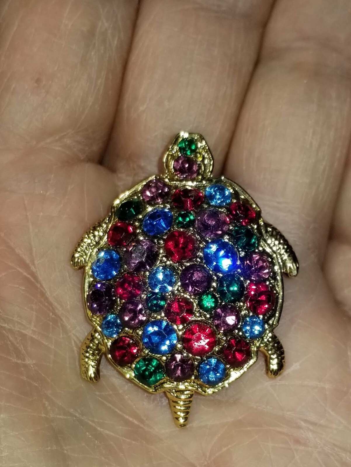 Turtle Pin w/Multi Colored Crystal Shell - image 4