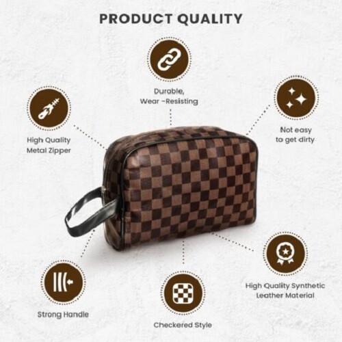 Ledertasche Reißverschluss Waschtasche Toilettenartikel Rasieren Fitnessstudio Make-up Schreibwaren Männer Frauen (L) - Bild 18 von 26