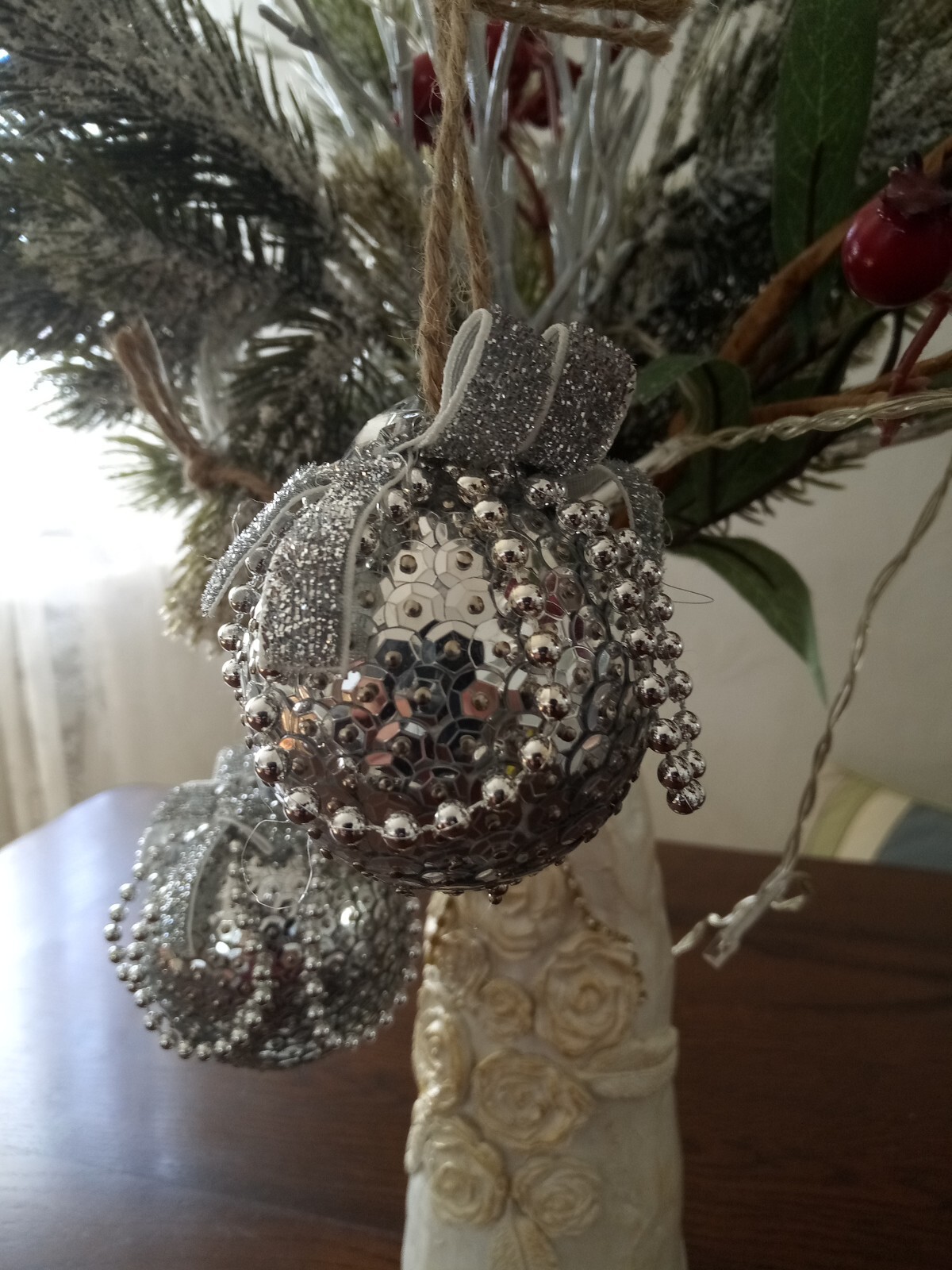 5 Weihnachtskugeln Pailletten Handarbeit, silber | eBay