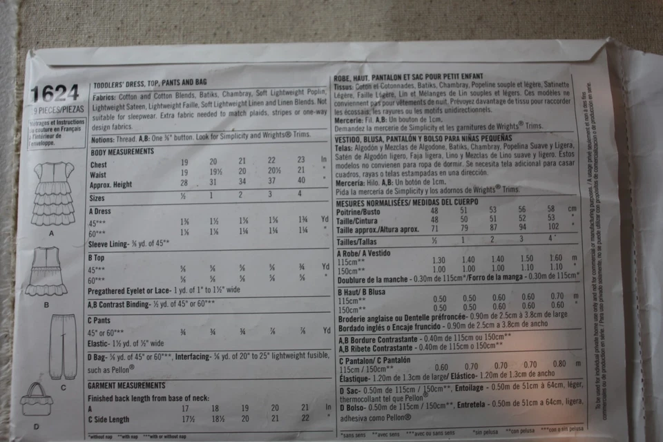 Dress, Top, Pants,Bag Toddler Simplicity Pattern 1624 1/2- 4 CYNTHIA ROWLEY - Image 2 of 4