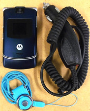 Motorola RAZR V3 - Cosmic Blue and Silver  AT T  Cellular Flip Phone - Bundled