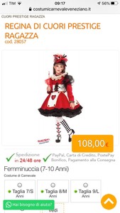 Vestito Di Carnevale Bambina Regina Di Cuori Prestige Di Carnevale Veneziano Ebay