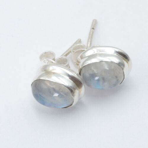 Boucles d'oreilles en pierre de lune argent 925 boucles d'oreilles blanc bleu scintillant argent sterling - Photo 1/6