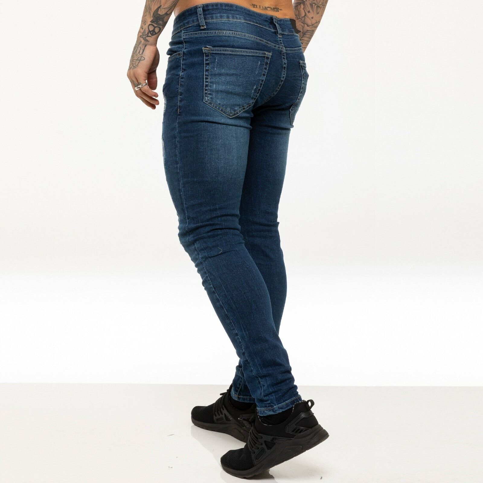 Enzo Skinny Jeans Mens Super Stretch Flex Denim Slim Fit Ripped ...