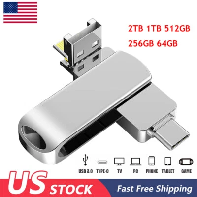 USB C Flash Drive 2TB 1TB 256GB 4in1 Memory Stick for iPhone Samsung Android OTG