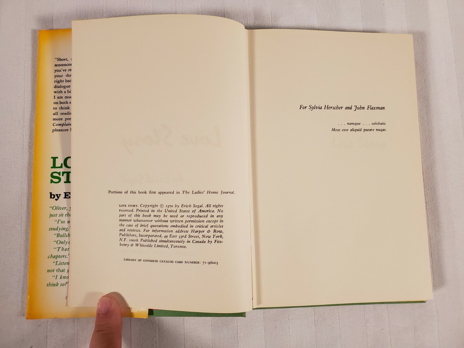 FILA Love Story Erich Segal First Edition Harper & Row Hardcover Dust Jacket 1970