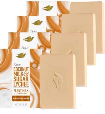    4pack DOVE Coconut Milk & Sugar Lychee Plant Milk Cleansing Bar 5oz Bars