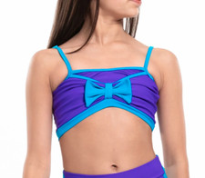 NEW Girls Kids Child Gymnastics Dance Cheer Active BOW TIE TOP Shirt Purple L LG