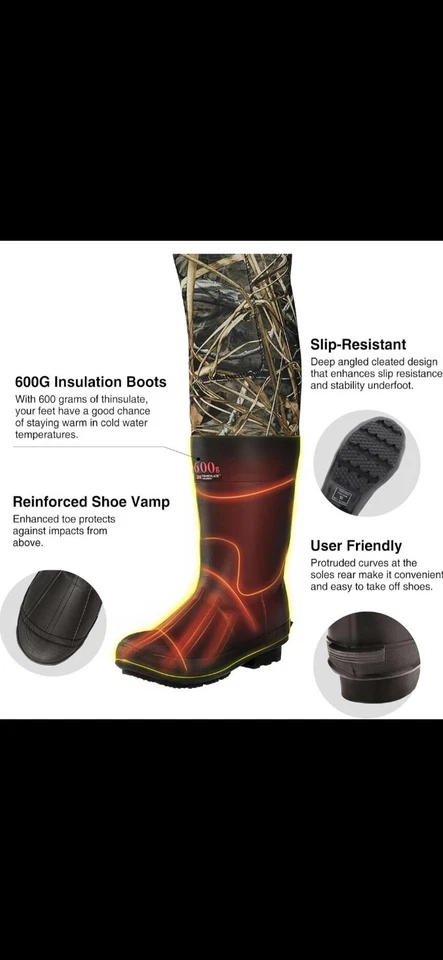 Hunting Waders with 600G Insulation, Waterproof Cleated With Accessories Shown - Image 2 of 4