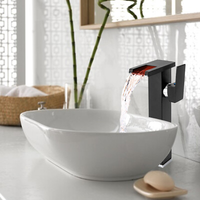 Bathroom Vessel Sink Faucet Filtration Vessel Tap LED Light 3 Color Changing  
