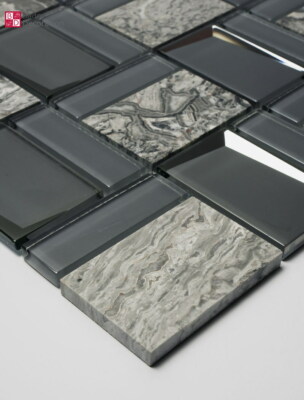 Glasmosaik Marmor Mosaik Fliesen 3D Mosaik Grau Marmor Glas 3D Cut 1qm 8mm