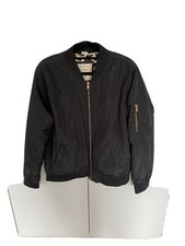 Ladies Ci Sono Vintage Black Bomber With Leopard Velour Lining Size L (10-12)