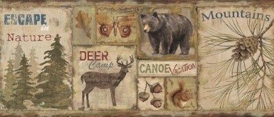 Wallpaper Border Chesapeake TLL01592B Attitash Deer Camp Lodge Deer Bears