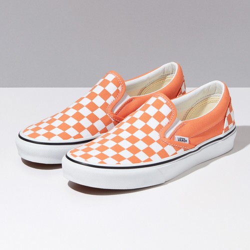 orange checkered slip on vans