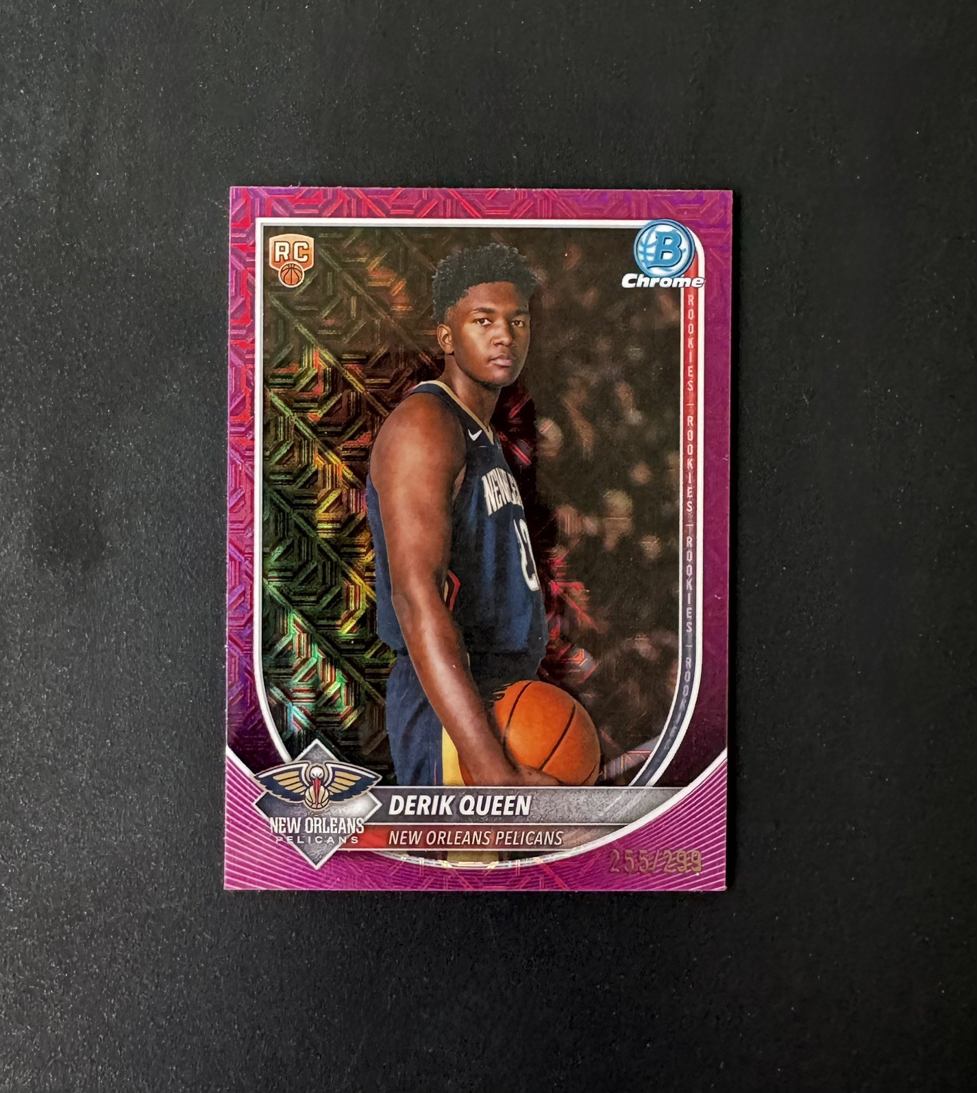 2025 Bowman Chrome Basketball Derik Queen Purple Mojo /299 Rookie RC Pelicans