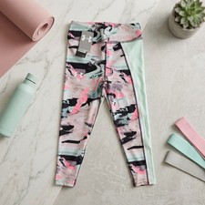 NWT Under Armour Girls Youth Medium M HeatGear Leggings Pink Mint Green Abstract