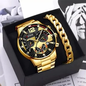 Luxury Men's Silver Quartz Watch with Stainless Steel Bracelet, Luminous Design