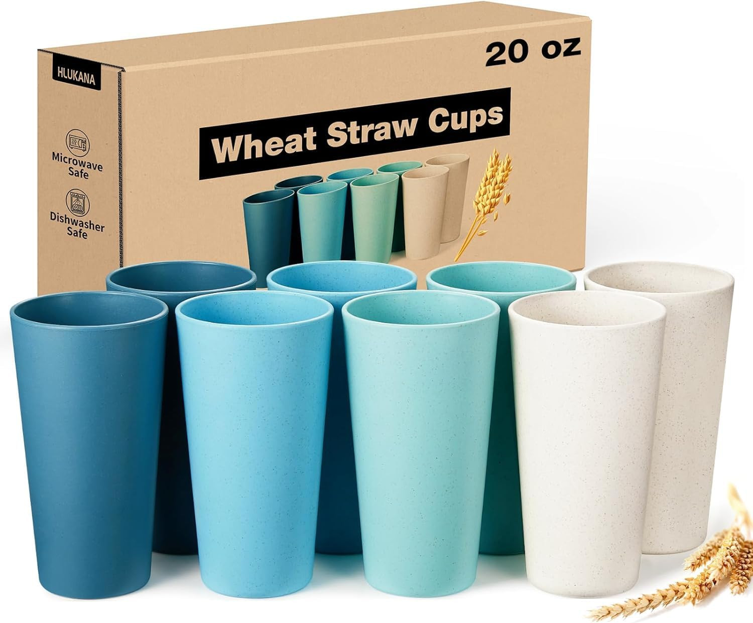 Eco-Friendly 8-Pack 20oz Wheat Straw Cups Unbreakable Chip Ocean Design